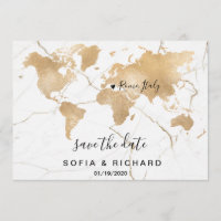 Wedding Destination World Map Gold Removable Heart