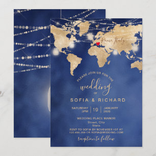 Wedding Destination World Map Light Jar and Heart  Invitation