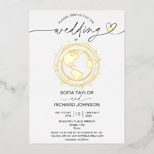 Wedding Destination World Map Typography Gold 