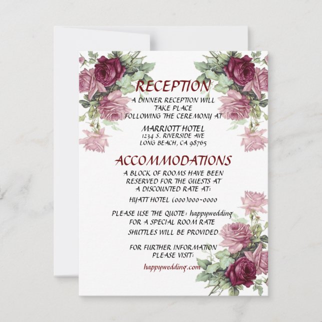 Wedding Detail Card, Information Card (Front)