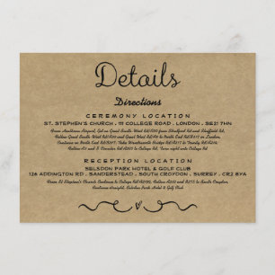 Wedding Detail Insert Card Rustic Country Kraft
