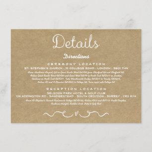 Wedding Detail Insert Card Rustic Country Kraft