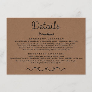 Wedding Detail Insert Card Rustic Country Kraft