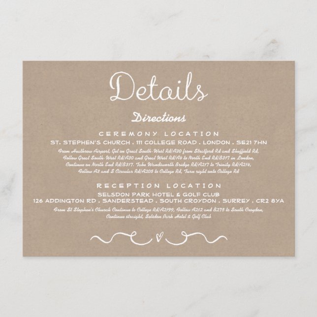 Wedding Detail Insert Card | Rustic Country Kraft (Front)