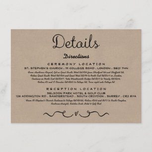 Wedding Detail Insert Card Rustic Country Kraft