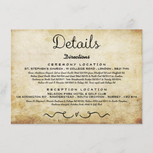 Wedding Detail Insert Card Vintage Antique