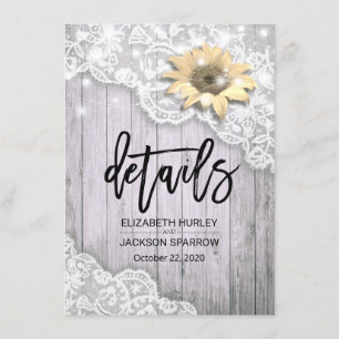 Wedding Detail Lace Sunflower Wood & String Lights Invitation