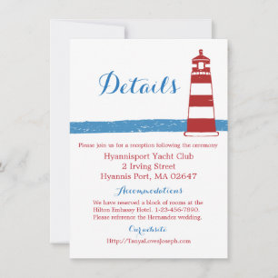 Wedding Detail Red Lighthouse Nautical Blue Stripe Invitation