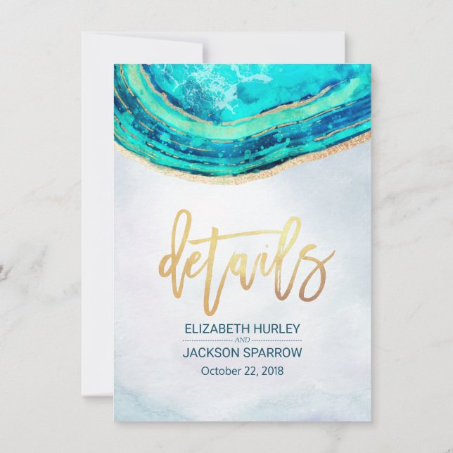 Wedding Detail Watercolor Teal & Gold Agate Geode Invitation (Back)