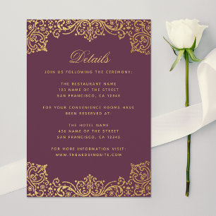 Wedding Details Antique Plum Faux Gold  Vintage  Enclosure Card