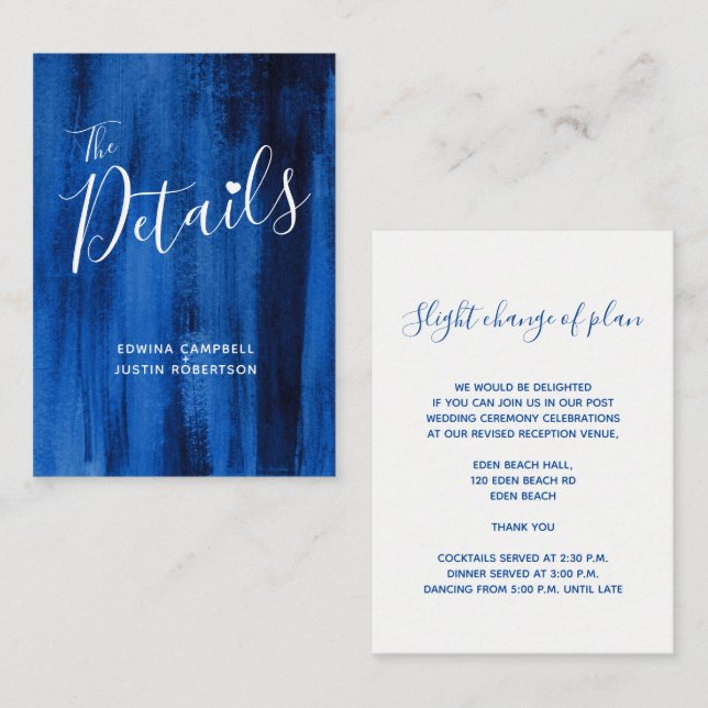 Wedding details blue sapphire art enclosure card (Front/Back)