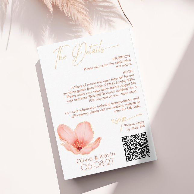 Wedding details bright orange flower arched Photo Enclosure Card (Creator Uploaded)