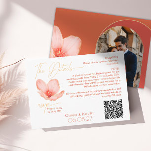 Wedding details bright orange flower arched Photo Enclosure Card