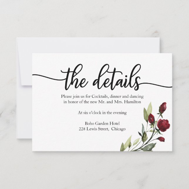 Wedding Details Burgundy Floral RSVP Card (Front)