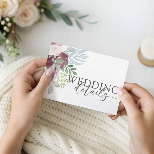 Wedding Details Burgundy Rose Watercolor Enclosure Card (Creator Uploaded)