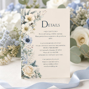 Wedding Details Card Blue Ivory Winter Floral
