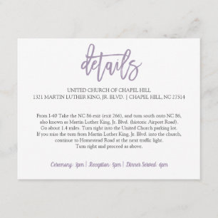 Wedding Details Card   Brush Lettered Lavender