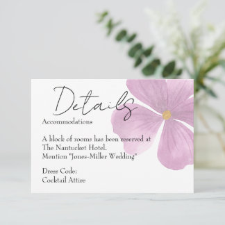 Wedding Details Card - Elegant Purple Floral Theme