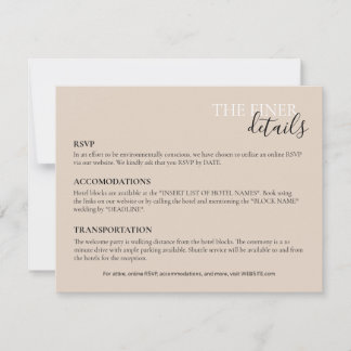 Wedding Details Card | RSVP, Hotel, Transport