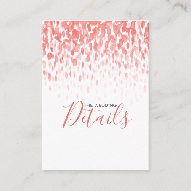 Wedding details coral cascade art enclosure card (Front)