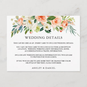 Wedding Details Coral Floral Insert Card