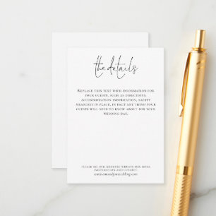 Wedding Details Elegant Script Simple Black White Enclosure Card