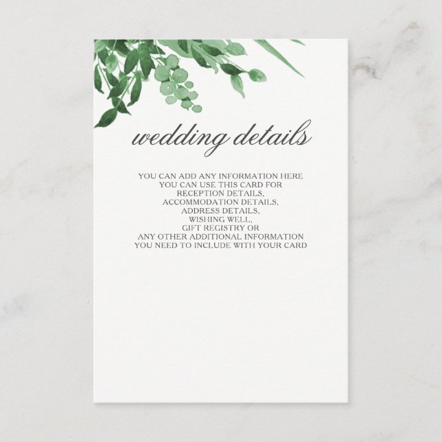 Wedding Details Enclosure Cards Greenery Wedding (Front)