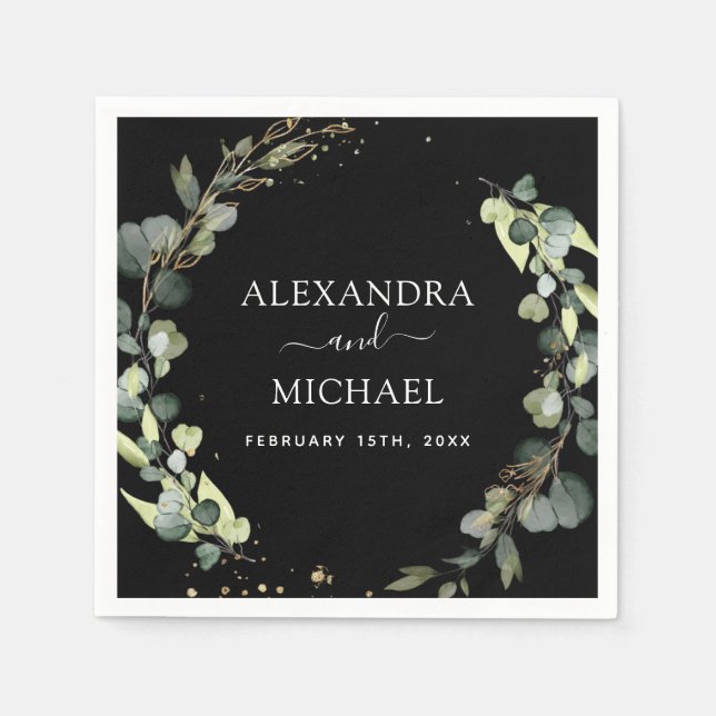 Wedding Details Eucalyptus Greenery Succulent Napkin (Front)