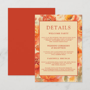 Wedding Details Fall Burnt Orange Floral  Enclosure Card