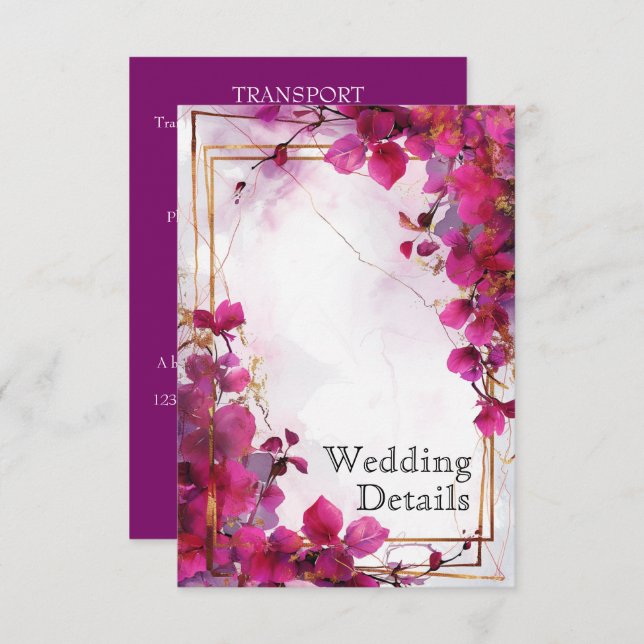 Wedding details Fuchsia Enchantment: Watercolor  Enclosure Card (Front/Back)