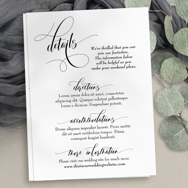 Wedding Details Glorious Calligraphy Simple Design Enclosure Card (Creator Uploaded)