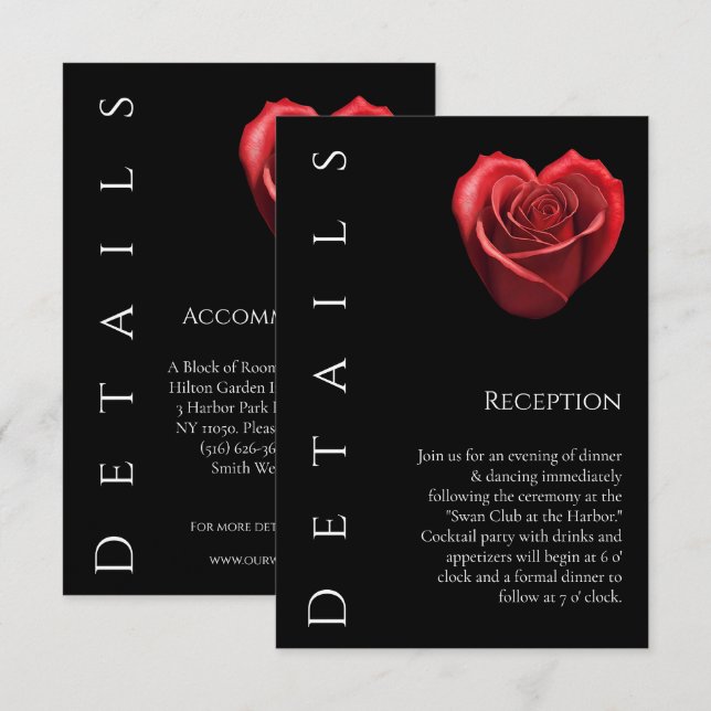 Wedding Details-Heart Shaped Red Rose- Enclosure Card (Front/Back)