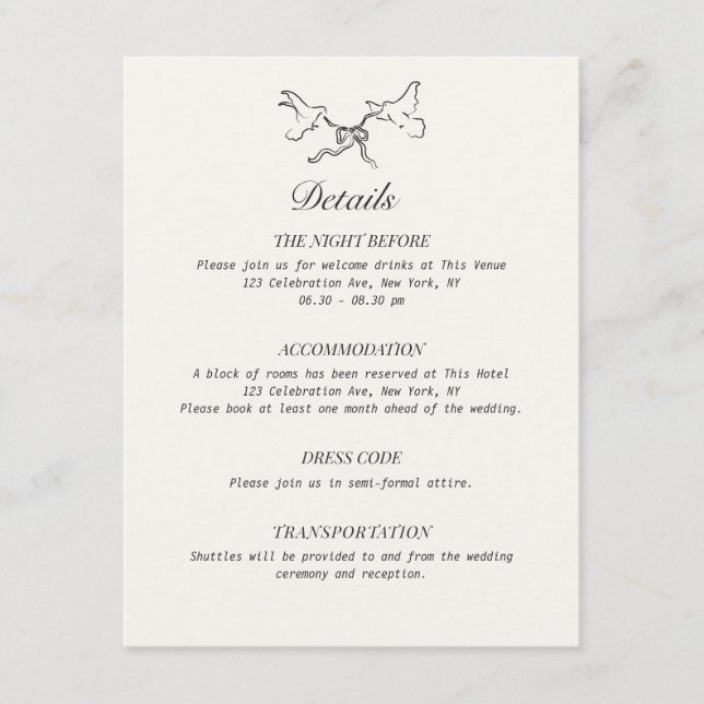 Wedding Details Illustrated Birds Enclosure Card (Front)