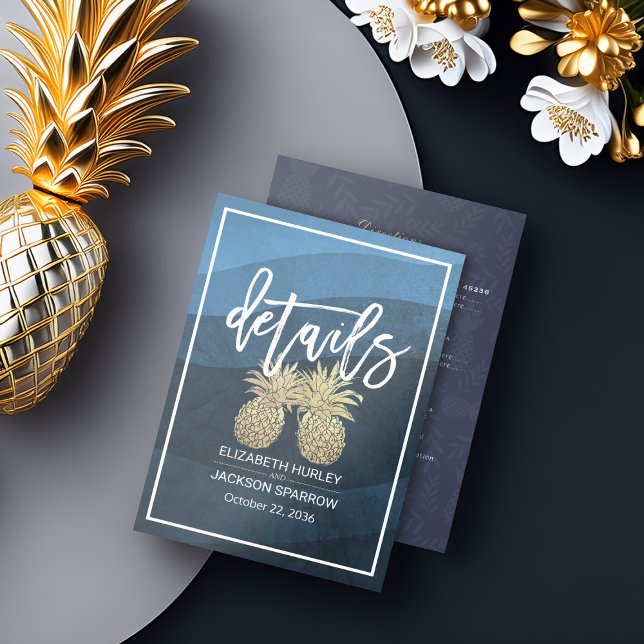 Wedding Details Information Gold Pineapple Couple  Enclosure Card (Creator Uploaded)