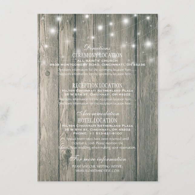 Wedding Details Information Mason Jar String Light Enclosure Card (Front)