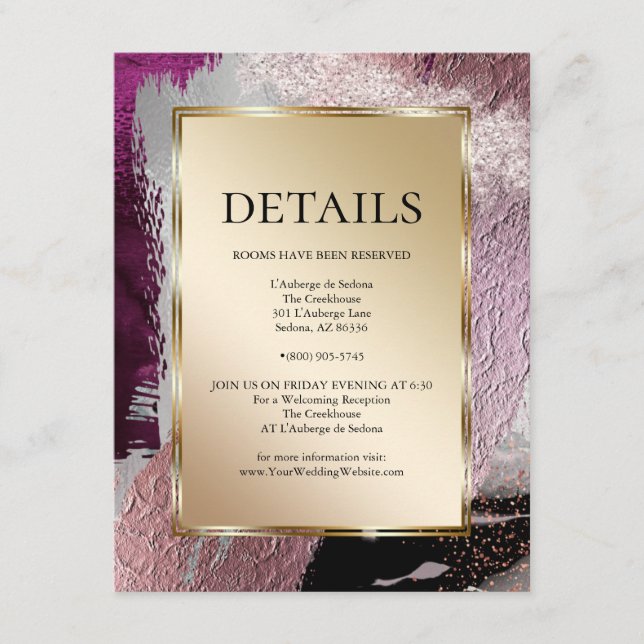 WEDDING DETAILS | Metallic Strokes Cassis Wine Enclosure Card (Front)