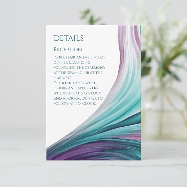 Wedding Details-Modern Abstract-Purple and Teal- Enclosure Card (Standing Front)