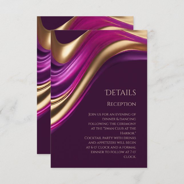 Wedding Details-Modern Purple Fuchsia and Gold- Enclosure Card (Front/Back)