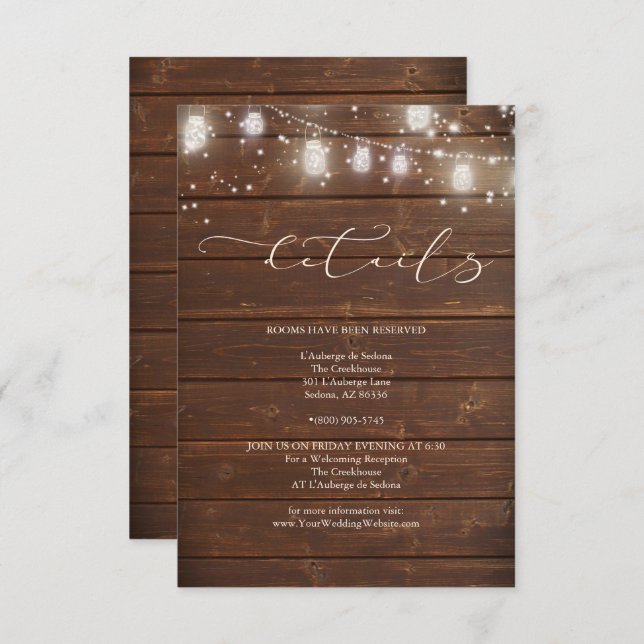 Wedding Details - Modern Rustic String Lights Invitation (Front/Back)