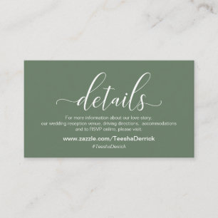 Wedding Details, Modern Sage Green Theme Enclosure Card