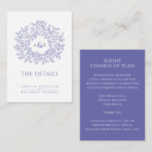 Wedding details monogram blue white enclosure card
