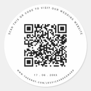 Wedding Details Qr Code Simple Black Minimal Chic Classic Round Sticker