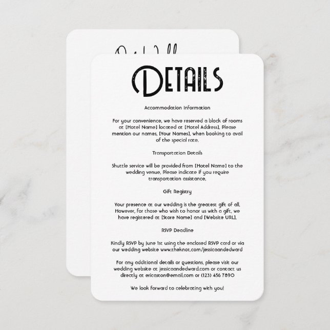 Wedding Details Qr Code Simple Black Minimal Chic Enclosure Card (Front/Back)