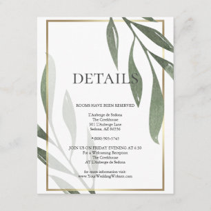 WEDDING DETAILS Sage Green Olive Foliage Enclosure Card