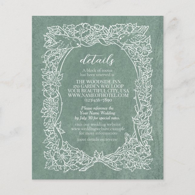 Wedding Details Sage Wildflower Bird Border  Flyer (Front)