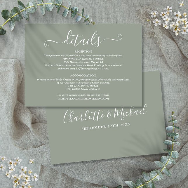 Wedding Details Signature Script Sage Green Enclosure Card (Wedding Details Signature Script Sage Green Enclosure Card)