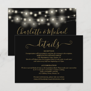Wedding Details Spring Lights Script Black Gold Enclosure Card