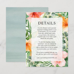 Wedding Details Tropical Watercolor Floral Invitation