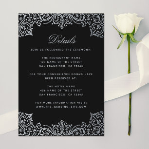 Wedding Details Vintage Black Faux Silver Elegant Enclosure Card