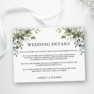 Wedding Details Watercolor Greenery Insert Card